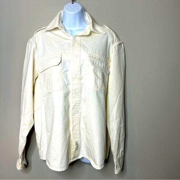 Ambercrombie & Fitch Muscle Men's White Double Pocket Long Sleeve Button Down XL - Picture 1 of 7